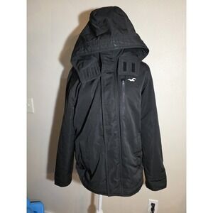 Hollister All Weather Jacket Mens Medium Black Fleece Lined Hooded Coat